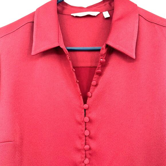 Soft Surroundings Size Medium Long Sleeve Button Down Blouse Top Shirt Red Jewel - Picture 4 of 6